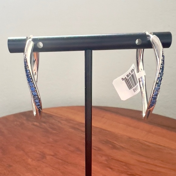 NWT Judith Ripka Nova Large Pave Blue Sapphire Hoops - Picture 7 of 15